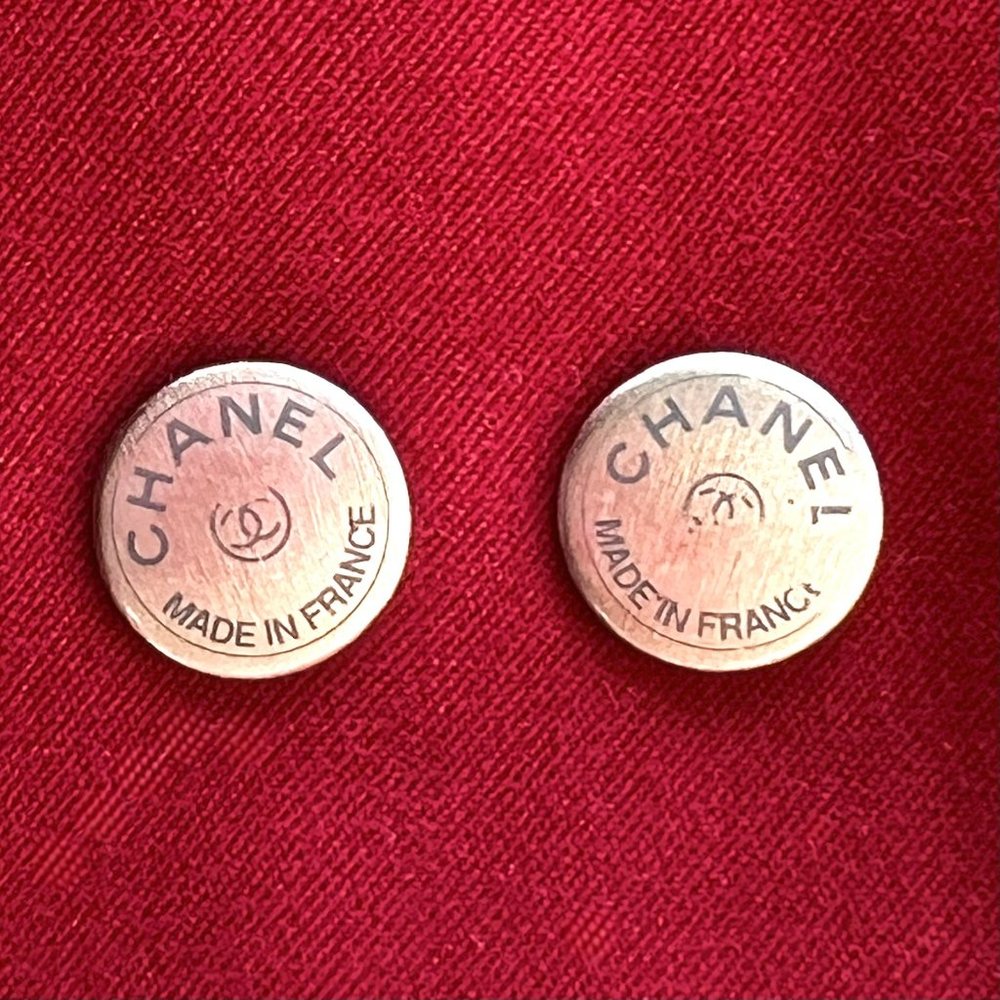 CHANEL * Made in France* Brushed Silver Disk Earrings